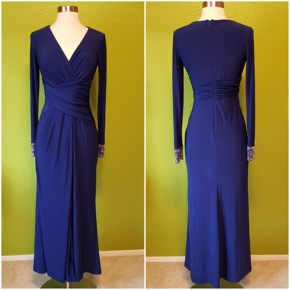 Vince Camuto beaded cuff faux wrap evening dress